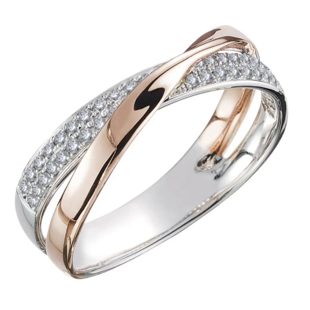 🔥 Double Layer Cross Tiny Zircon Macro Pave Trendy Rings for Women, PD292 - Picture 2 of 2